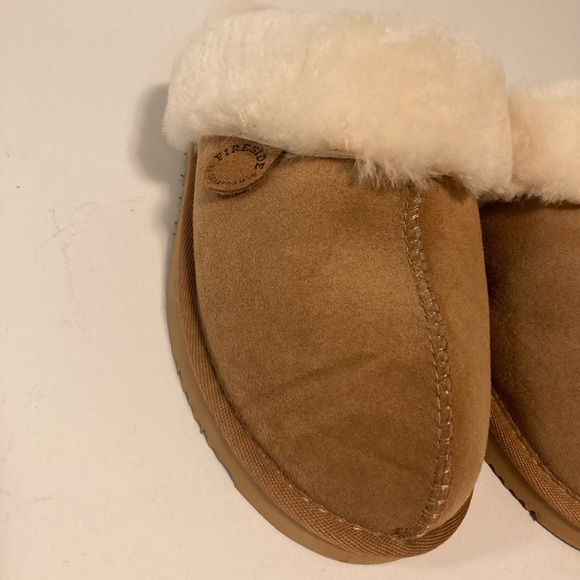 Fireside Tan White Sheepskin Leather Winter Slippers size 9.5 - Picture 9 of 15